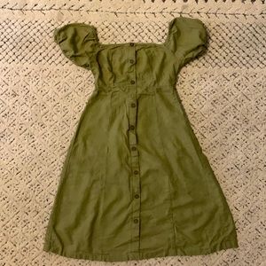 Stretchy green linen off the shoulder dress